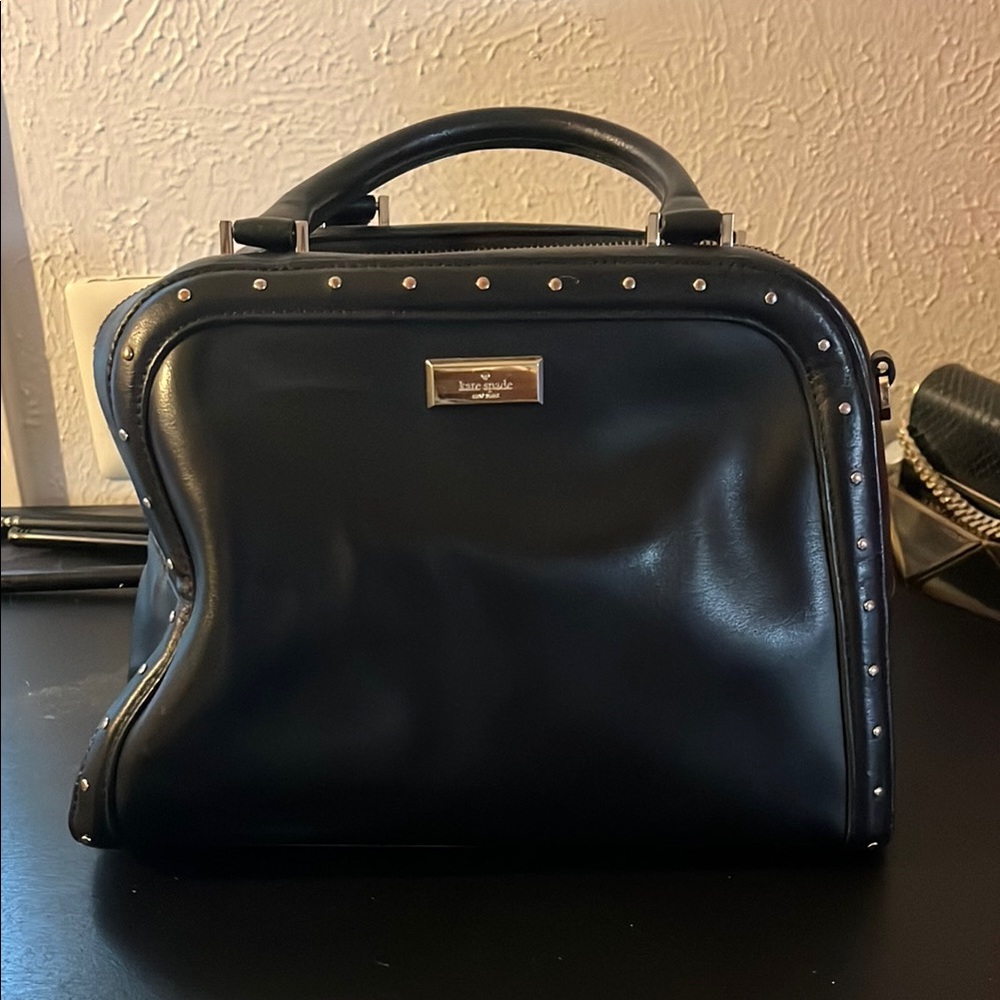Kate Spade Black Leather Satchel with Silver Studs